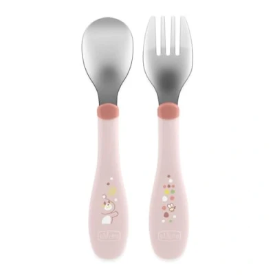 Abbildung von Chicco Metallbesteck Besteckset aus Edelstahl 18M + Pink
