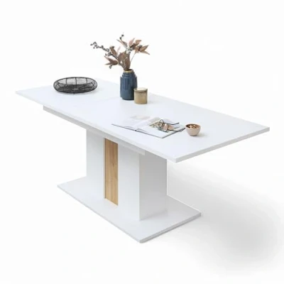 Abbildung von Stella Trading Memphis Esstisch ausziehbar in Weiß, Artisan Eiche Optik Ausziehbarer für Ihr Wohn &amp; Esszimmer 160 210 x 75 90 cm (B/H/T)