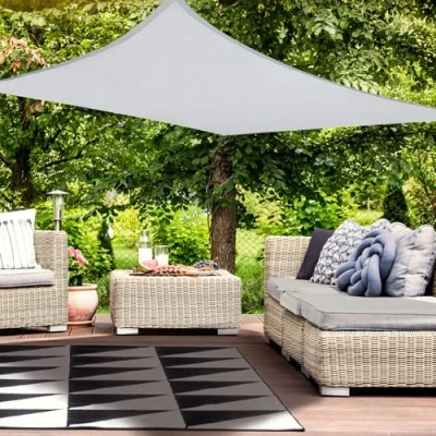 Abbildung von HAIKUS Sonnensegel Wasserdicht Rechteckig 3x4m Sonnenschutz Wasserabweisend Premium PES Polyester mit UV Schutz für Balkon Garten Terrasse Hellgrau