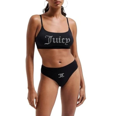 Abbildung von Juicy Couture Damen Diamante Bralette &amp; HIGH Leg Brief Dessous Set, Black, Standard (31er Pack)