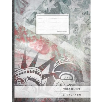 Abbildung von VOKABELHEFT DIN A4 50+ Seiten, Soft Cover, Register, 2 Spalten, Erfolgs Tacker, &quot;Amerika&quot; Original #GoodMemos Schulheft Sprachen und Vokabeln leicht lernen, Lineatur 53