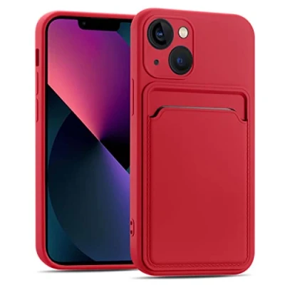 Abbildung von Verco Handyhülle für iPhone 13 Case Silikon, Handy Cover mit Kartenfach Dünne Schutzhülle Hülle Rot