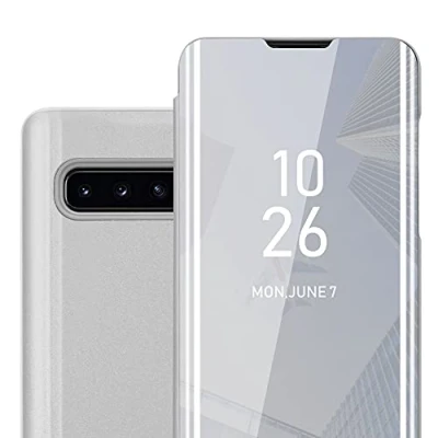 Abbildung von Cadorabo Hülle kompatibel mit Samsung Galaxy S10 4G Schutzhülle TPU Silikon Case 360 View Spiegel, Slim Kratzfest Weiche Gummi Rundumschutz Cover für in Silber