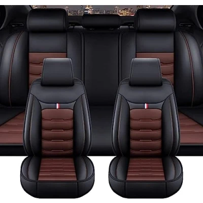 Abbildung von GSDOMJ Autositzbezüge für VW 20092019/VW Amarok 20102018, echtes Leder, wasserdicht und atmungsaktiv, 5 Sitz Sitzbezug, Autoteile, schwarzer Kaffee