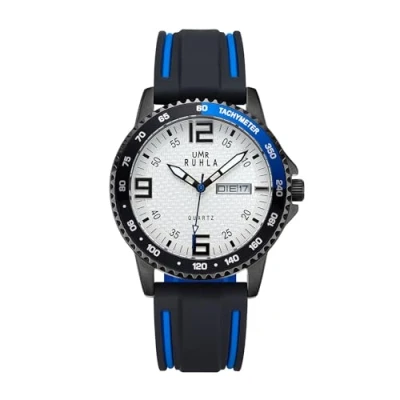 Abbildung von UMR RUHLA Armbanduhr Sport, für Herren, Quarz, analog, Edelstahlgehäuse, Mineralglas, wasserdicht bis 10 bar, Farbe:Blau/Weiß