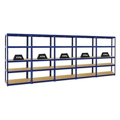 Abbildung von PROREGAL Mega Deal 5er Set Schwerlastregale Slim Elephant 180x90x45cm mit 5 Ebenen Fachlast 350kg Blau