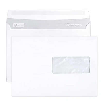 Abbildung von Clairefontaine 10342C Karton mit 500 Umschlägen C5 162x229mm, selbstklebend, 90g, Sichtfenster 45x100 (62/20), Weiß, 1