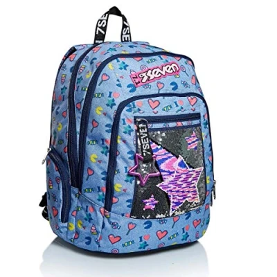 Abbildung von SEVEN Rucksack Advanced, Backpack für Schule, Uni &amp; Freizeit, Geräumige Schultasche Teenager, Mädchen, Jungen, Gepolsterter Schulranzen; STARRY RAINBOW, blau, mit Laptopfach
