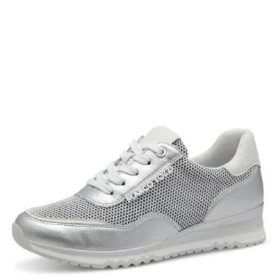 Abbildung von MARCO TOZZI Damen Sneaker flach mit Schnürsenkeln Vegan, Weiß (White/Silver), 41 EU