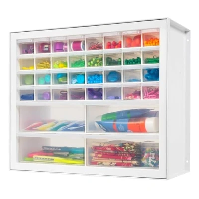 Abbildung von IRIS USA Stapelbarer Aufbewahrungsschrank mit 36 Schubladen, für Bastelarbeiten, Spielzeug, 49,5 cm B x 17,8 T 39,5 H, Weiß kleiner Ziegel Organizer, Mehrzweck Kiste, Scrapbook, Kunst,