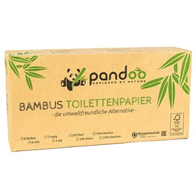 Abbildung von pandoo Toilettenpapier Bambus 3 lagig, 100% Bambus, Plastikfreie Verpackung (96 St)
