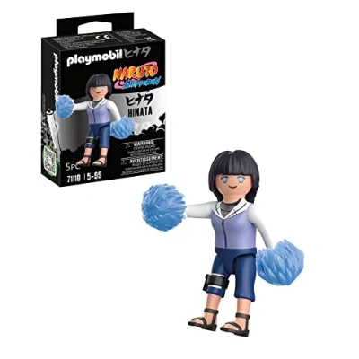 Abbildung von PLAYMOBIL Naruto 71110 Hinata mit schwarzen Haaren in weiß lila Jacke knöchellanger Blauer Hose und Ninja Sandalen, kreativer Spielspaß für Animefans tollen Details