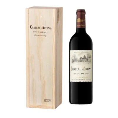 Abbildung von Geschenkbox Holzkiste Magnumflasche Rotwein Château Arcins AOP Haut Medoc 1,5 L