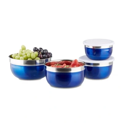 Abbildung von relaxdays Schüssel Set mit Deckel 4 teilig, Edelstahl, Blau