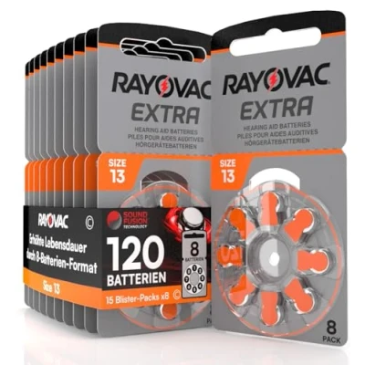 Abbildung von 120 Hörgerätebatterien Rayovac Extra 13. 15x8 Stück