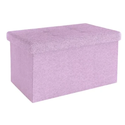 Abbildung von Intirilife Faltbare Sitzbank 49x30x30 cm in LOTUS ROSA Sitzwürfel mit Deckel und Stauraum aus Stoff Mulden Sitzcube Fußablage klappbare Aufbewahrungsbox Truhe Sitzhocker