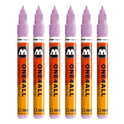 Abbildung von Molotow One4All 127HS CO Acryl Marker (1,5 mm Strichstärke, hochdeckend und permanent, UV beständig, für fast alle Untergründe) 6 Stück Farbe 201 flieder pastell