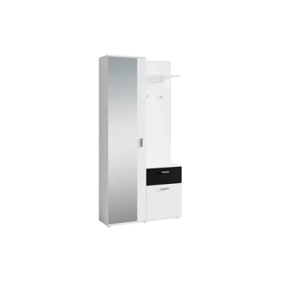 Abbildung von byLIVING Kompaktgarderobe JAKOB mit Spiegelhochschrank, Wandpanel und Kommode, robuste Melamin Oberfläche in weiß schwarz, Holzwerkstoff, B 97, H 195, T 30 cm