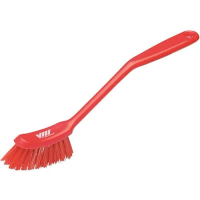 Abbildung von Vikan Fine Dish Brush Heavy Duty, Narrow, Slip Resistant Cleaning Brush, Polypropylene, Polyester Bristle, 11 Inch, Red, (42874)