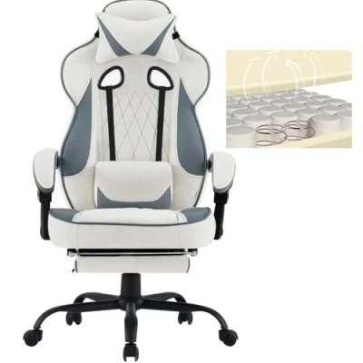 Abbildung von WOLTU Gaming Stuhl Stoff für Sommer, Atmungsaktiv Bürostuhl Chair Ergonomisch mit Lendenkissen, Gamer 150 kg Belastbarkeit PC Große Rückenlehne &amp; Sitzfläche Blau + Weiß