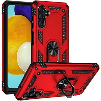 Abbildung von Verco Hybrid Armor Shield Case für Samsung Galaxy A14 5G Hülle, extrem robust mit Magnet Fingerring Halter Handyhülle Panzerhülle, Rot