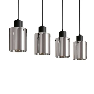 Abbildung von Lindby Pendelleuchte Kourtney, dimmbar, Leuchtmittel nicht inklusive, Junges Wohnen, Stahl, Glas, Schwarz, rauchgrau, 4 flammig, E27, Glas