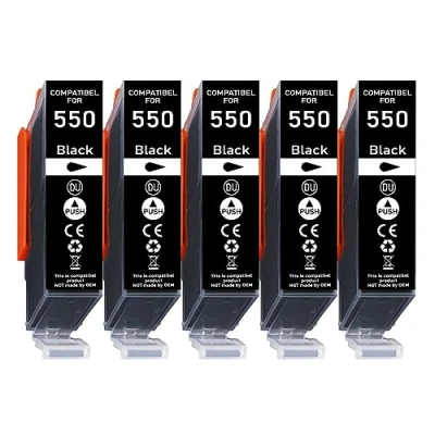 Abbildung von 5er Pack nur Schwarz 550XL 551XL Kompatible Druckerpatronen Multipack für Canon PGI 550 XL CLI 551 Pixma MG5650 MG5550 MG6350 MG6450 IP7250 IP7200 MX725 MX920 MX925 IX6850