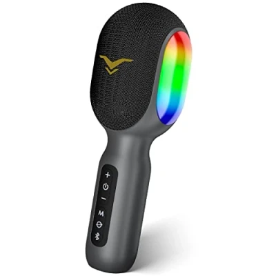 Abbildung von Karaoke Mikrofon, LED Drahtloses Bluetooth , Tragbare Kinder mit Musik Aufnahme, Begleitungsmodus, Heim KTV Gerät, kompatibel iOS Android FM Verbindung im Auto