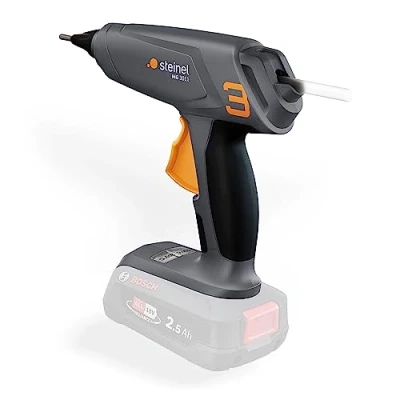 Abbildung von Steinel Akku Heißklebepistole MobileGlue 3011, für Bosch PFA 18V System, inkl. 3x Heißklebesticks, in 90 Sek. startklar, Klebepistole kabellos, 2 Temperaturstufen 130C/200C