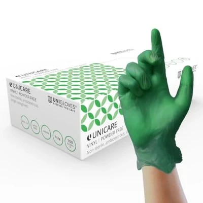 Abbildung von UNIGLOVES Grün Soft puderfrei Vinyl Einweg Handschuhe Klein Box von 100
