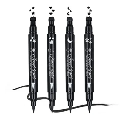 Abbildung von Yuccer 4 Stück Liquid Eyeliner Stempel Wasserfest Schwarz Flüssig Eye Liner Augen Make up (Stern+Mond+Herz+Blume)