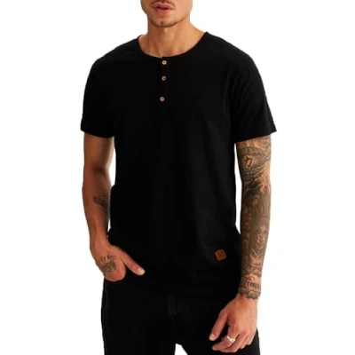 Abbildung von Leif Nelson T Shirt Herren Sommer Rundhals Ausschnitt (Schwarz, Größe M), Regular Fit 100% Baumwolle, Casual Basic Männer Kurzarm