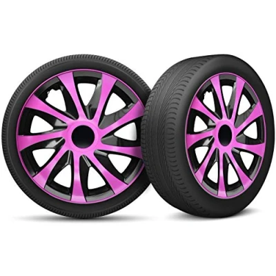 Abbildung von Auto Radkappen Radzierblenden 4er Set passend für alle Stahlfelgen Einstellbarer Sicherungsring 16 Zoll Schwarz Rosa Pink