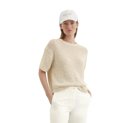 Abbildung von Marc O&#039;Polo Short Sleeve Roundneck Tshirt basic, Damen, Größe: Small, Natural cotton