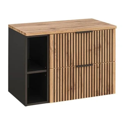 Abbildung von Lomadox Waschbeckenschrank XANTEN 56 mit Regal in anthrazit Eiche Nb. schwarz gerillt