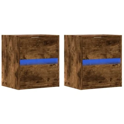 Abbildung von vidaXL TV Wandschrank, Schrank Lowboard mit LED Beleuchtung, Hängeschrank Fernsehschrank für Wohnzimmer, Fernsehtisch Board Hängend, 2 STK. Räuchereiche