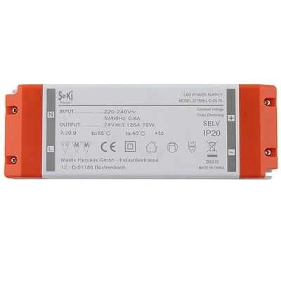 Abbildung von SeKi 24V DC 75W 3,12A Konstantspannungs LED Treiber TRIAC Dimmbar, Transformator, Schaltnetzteil; keine Mindestlast, kein Rauschen/LED Flimmern, MM Zulassung