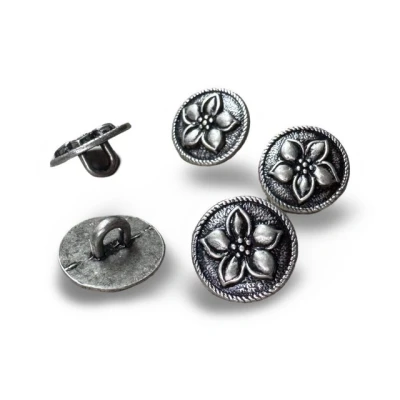 Abbildung von Hartmann Knöpfe Knopf 1 Set (10 Knöpfe) kleine altsilber farben Metallknöpfe Enzian Motiv