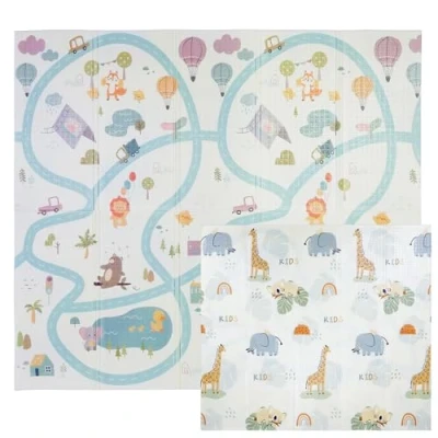 Abbildung von CCLIFE Krabbelmatte Baby Spielmatte Kinder 196x176x1cm Faltbar Spielteppich Spielunterlage Groß Rutschfest Beidseitig Tragbar Wasserdicht Innen Außen Bunt