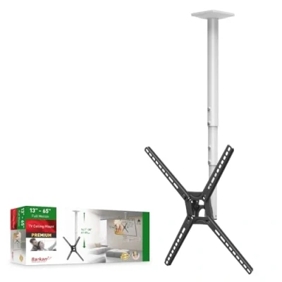 Abbildung von Barkan lange Weiß TV Deckenhalterung, 29 65 Zoll Neigbar / Vollbewegung flach &amp; curved Fernseher Halterung, hält bis 40Kg, Teleskop Höhen verstellbare , für LED OLED LCD, Max. VESA 400x400
