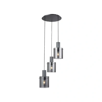 Abbildung von Brilliant Pendelleuchte Riffelini, ohne Leuchtmittel, 150 x 48 cm, 3x E27, kürzbar, geriffeltes Rauchglas, anthrazit