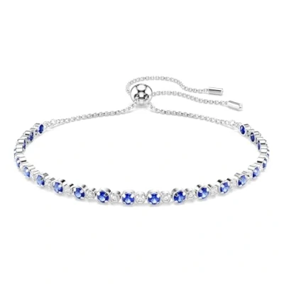 Abbildung von Swarovski Matrix Tennis Armband, Gemischte Rundschliffe, Blau, Rhodiniert