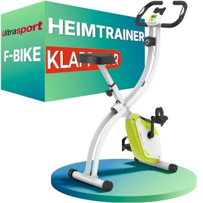 Abbildung von Ultrasport Heimtrainer F Bike 150 mit Handpuls Sensoren, Fitnessfahrrad Trainingscomputer und Handpulssensoren, klappbar, Orange