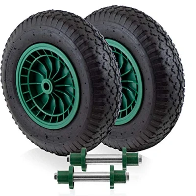 Abbildung von BITUXX Ersatzrad Schubkarrenrad Schubkarre Scheibtruhe Rad Reifen Luftrad Luftbereifung Felge 4.80/4.00 max 250Kg mit Stahlachse 130mm (2 Räder + 2 Achsen)