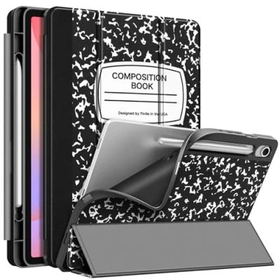 Abbildung von Fintie Schlanke Hülle für Samsung Galaxy Tab S9 FE 5G 10,9 Zoll/Galaxy 11 Zoll 2023 mit eingebautem S Pen Halter, Soft TPU Smart Stand Back Cover Auto Wake/Sleep Funktion Composition Book