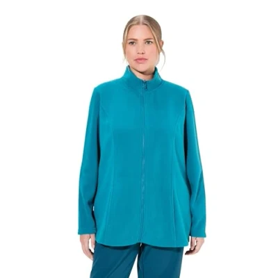 Abbildung von Ulla Popken Damen Fleecejacke, Baukastensystem, Innenjacke, Stehkragen Strickjacke, Blau, 42 EU