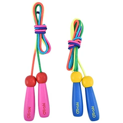 Abbildung von OTraki Verstellbare Springseil Kinder 2 St¨¹ck Rope Skipping Seil mit Holzgriff und Baumwollseil Jump Seilspringen Kids f¨¹r Jungen M?dchen Fitness Spiel, 250CM