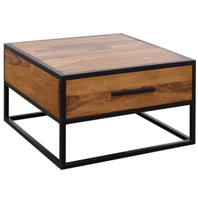 Abbildung von FineBuy Couchtisch FB51417 Massivholz/Metall Sofatisch 65 x 38 cm, Design Wohnzimmertisch Sheesham, Stubentisch Industrial Braun, Designer Holztisch Kaffeetisch massiv, Tisch Wohnzimmer