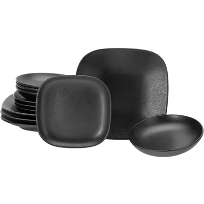 Abbildung von CreaTable Tafelservice &quot;Magic Black Square&quot;, (Set, 12 tlg.), matte Spezialglasur mit glänzenden Sprenkeln