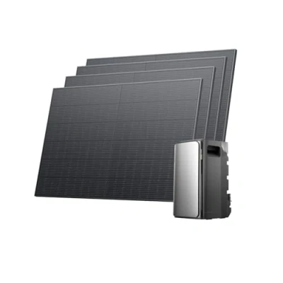 Abbildung von ECOFLOW STREAM Ultra Balkonkraftwerk mit Speicher 1600W, 1,92kWh für Balkonkraftwerk, 4x 400W Solarpanel, 2300W Dual AC Anschlüsse, erweiterbar auf 11,52kWh, 6000 Ladezyklen, KI, Plug&amp;Play